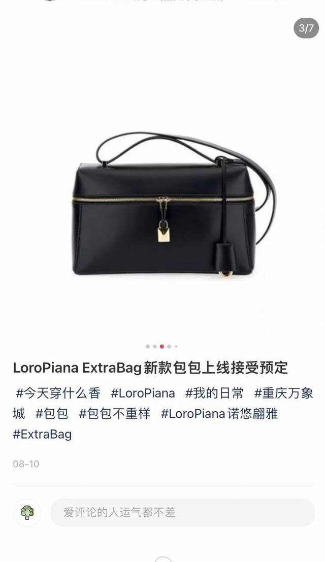 Loro Piana新款extra Bag 配原版礼品盒 Ddd 进口原厂皮 纯钢金色五金 宽开口小袋 双拉链开口 可打造出百搭包包 内配小内袋 按钮开合 配品