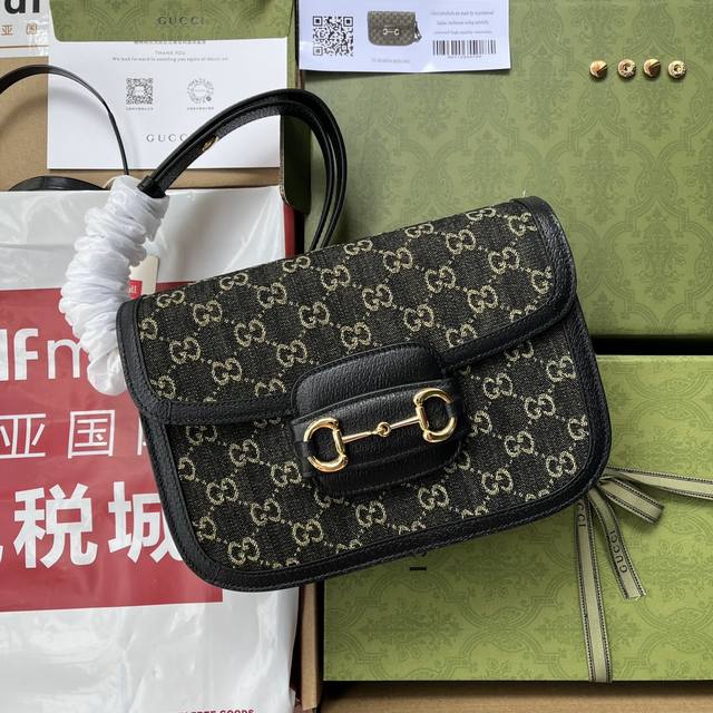 原厂皮配置全套包装三亚免税店礼袋 Gucc 1955 Horsebit Bag 经典的马衔扣+Monogram+黑色勾边设计 满满的复古 可以三个背法 斜挎 短