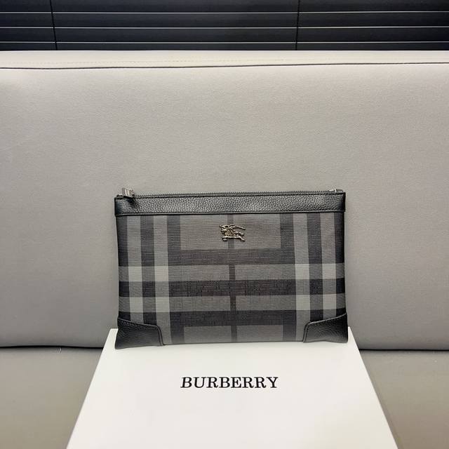 Burberry 巴宝莉 印花小牛皮手拿包 卡包钱包多功能男包 采用精湛镶嵌细工 实物拍摄 原厂原版面料 配送礼盒 26 X 16 Cm