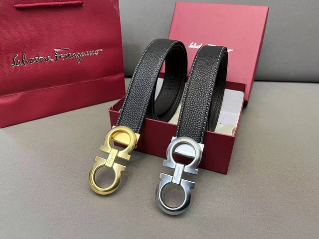 Ferragamo 菲拉格慕 钢扣牛皮腰带 男士经典款皮带 多色可选 时装搭配必备款 优质扣头 采用原厂牛皮带身 高品质全套包装 礼盒 礼袋 小票