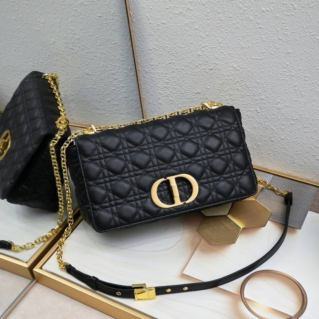 大号28Cm -Dior 琏条七格新款藤格纹小羊纹皮购 内里配羊筋 搭配肩背琏条 银扣金属配饰 可调节细肩背带 可手提亦可肩背或斜挎 型号9797