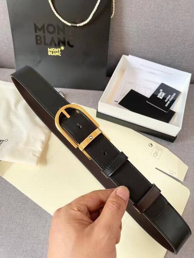 Montblanc万宝龙 宽3.5Cm 采用头层牛皮 精品针式扣头 自由裁剪商务休闲皮带