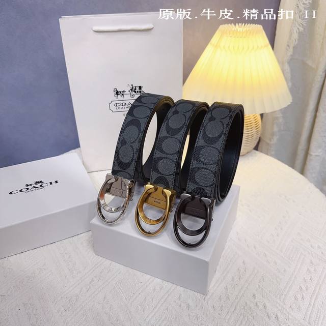 原版品质打孔 品牌：蔻驰c家【男款】 颜色：黑 扣头：金/银/枪 扣头：原版精品纯铜五金扣头 带身：原版牛皮 尺