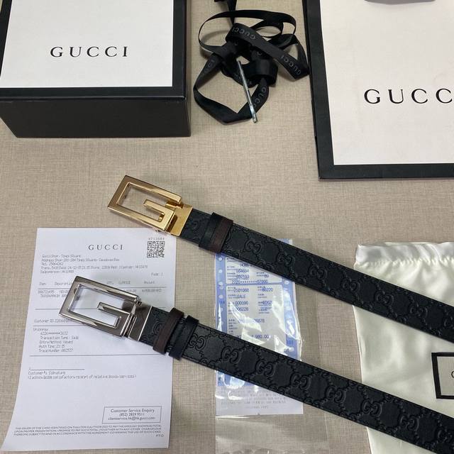 品牌：Gucci 配白色礼盒 等级：原版品质.定制头层牛皮。专柜售经典爆款开模。油边精致 电脑车线 手感柔软.实物拍摄无修饰 上身效果超好.配专柜全套包装.送礼