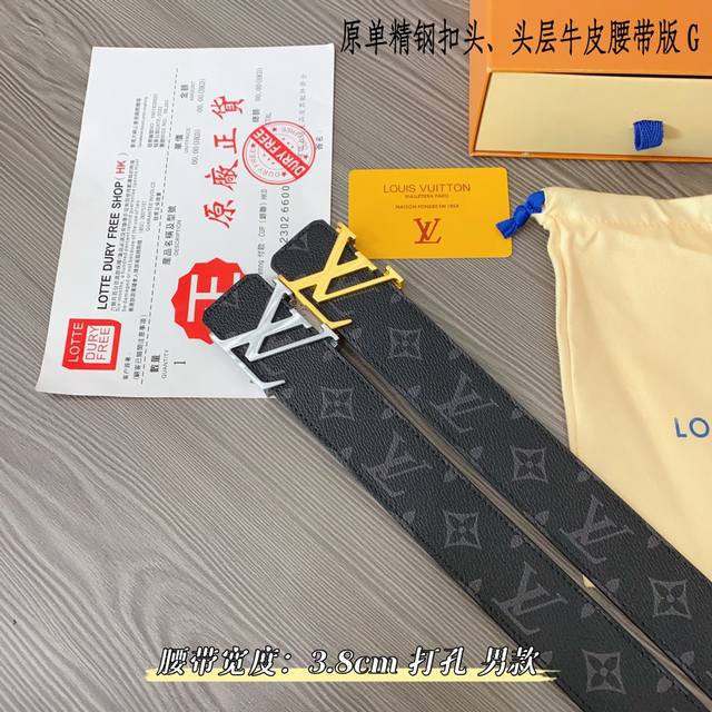 路易l驴家 寬度3.8Cm 為原廠头层牛皮 風格效果 底為柔軟的黑色头层牛皮 經典字母精钢扣头效果 手感極佳 从买原版到开发历经数月打造而出 选料 做工细节 媲