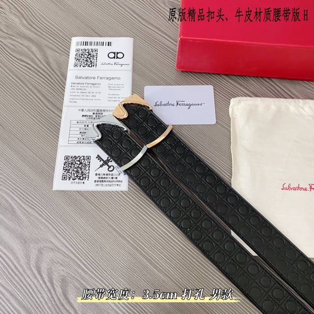 原版品质打孔 品牌：菲拉f家 男款 颜色：黑 扣头：金 银 扣头：原版精品纯铜五金扣头 带身：原版牛皮 尺寸：宽约：3.5Cm 长约：95Cm-125Cm 类别 - 点击图像关闭