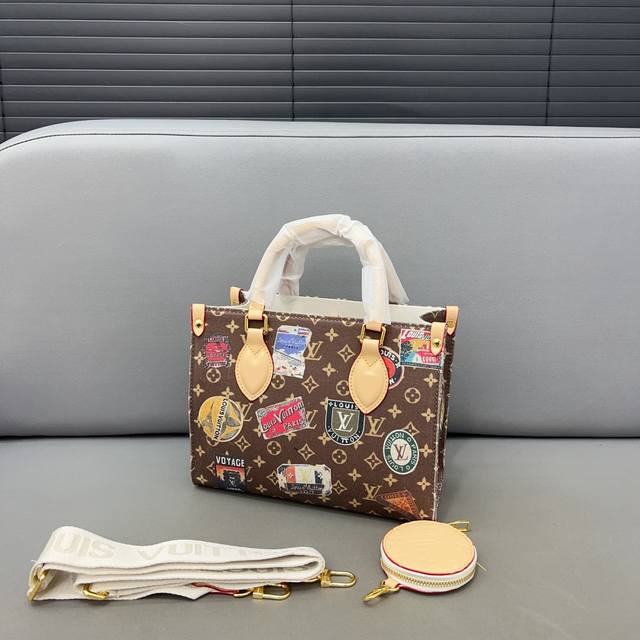 Louisvuitton 路易威登 Onthego二合一托特包手提包 公文包 采用精湛镶嵌细工，经典百搭 实物拍摄 配送防尘袋 25 Cm。