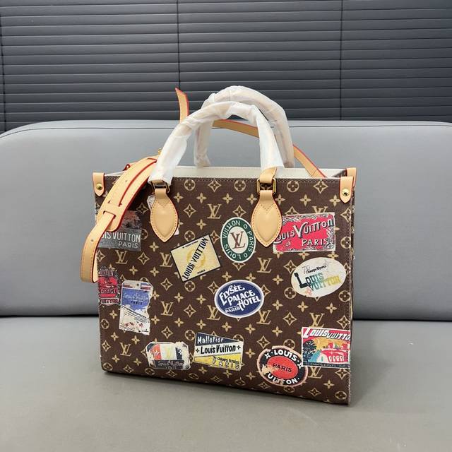 Louisvuitton 路易威登 Onthego托特包手提包 公文包 采用精湛镶嵌细工，经典百搭 实物拍摄 配送防尘袋 34 X 27 Cm。