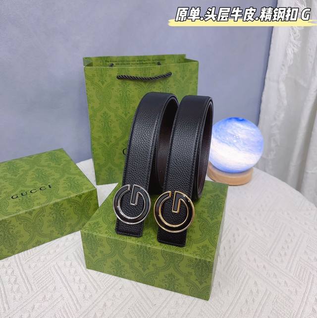 Gucc古奇g家 原单新品 带身采用雙面意大利進口原廠牛皮纹 非市场普通版本 黑色经典配色 百搭适合各种场合 扣头精品设计注意细节 宽度3.8Cm