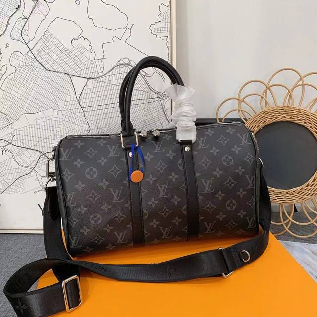 Louis Vuitton 路易威登 高品质原单新款型号：M46655黑花本款 Keepall Bandoulière 35 手袋借 Monogram Ecli