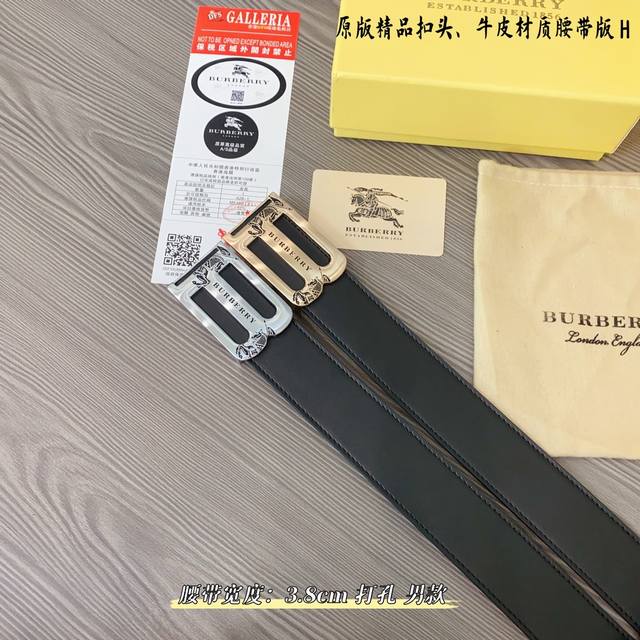 原版品质打孔 品牌：巴宝b家 男款 颜色：黑 扣头：金 银 扣头：原版精品纯铜五金扣头 带身：原版牛皮 尺寸：宽约：3.8Cm 长约：95Cm-125Cm 类别