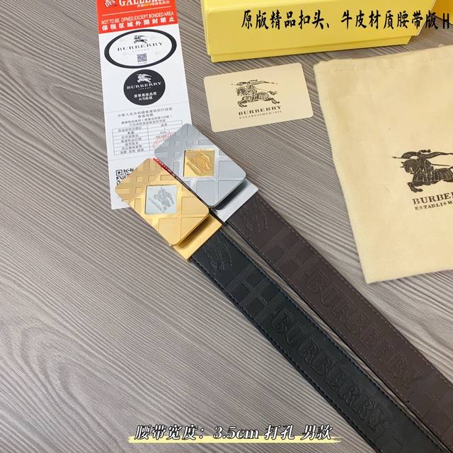 原版品质打孔 品牌：巴宝b家 男款 颜色：黑 扣头：金 银 扣头：原版精品纯铜五金扣头 带身：原版牛皮 尺寸：宽约：3.5Cm 长约：95Cm-125Cm 类别