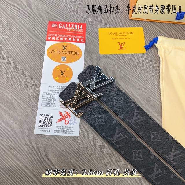 原版品质打孔 品牌：路易l家 男款 颜色：黑 扣头：金 银 扣头：原版精品纯铜五金扣头 带身：原版牛皮 尺寸：宽约：3.8Cm 长约：95Cm-125Cm 类别 - 点击图像关闭