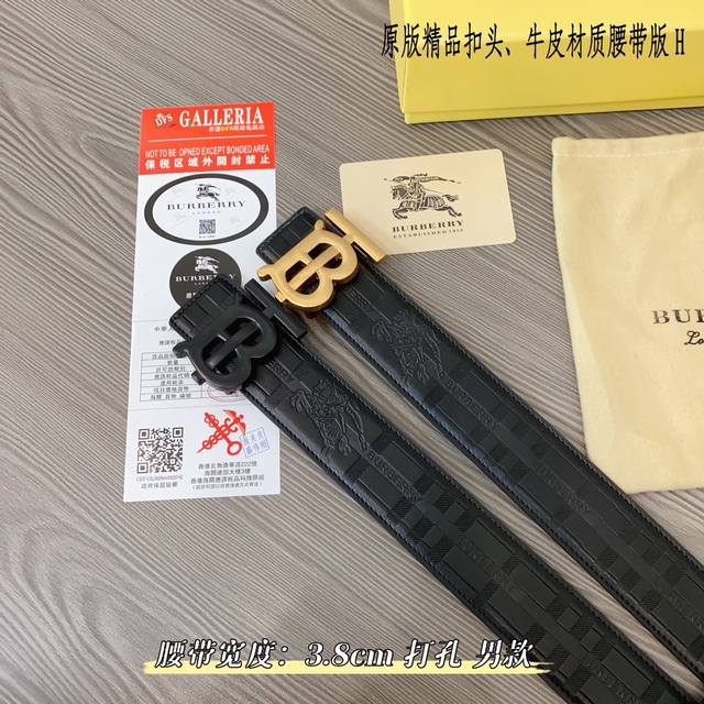 原版品质打孔 品牌：巴宝b家 男款 颜色：黑 扣头：金 黑 扣头：原版精品纯铜五金扣头 带身：原版牛皮 尺寸：宽约：3.8Cm 长约：95Cm-125Cm 类别