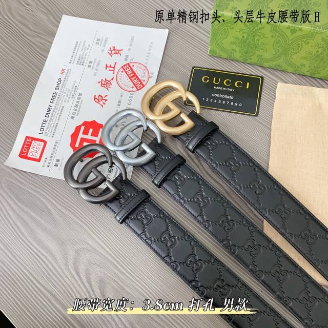 Gucc古奇g家 原单新品 带身采用雙面意大利進口原廠牛皮纹 非市场普通版本 黑色经典配色 百搭适合各种场合 扣头精品设计注意细节 宽度3.8Cm