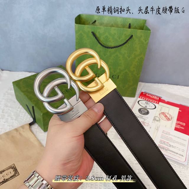 Gucc古奇g家 原单新品 带身采用雙面意大利進口原廠牛皮纹 非市场普通版本 黑色经典配色 百搭适合各种场合 扣头精品设计注意细节 宽度3.8Cm