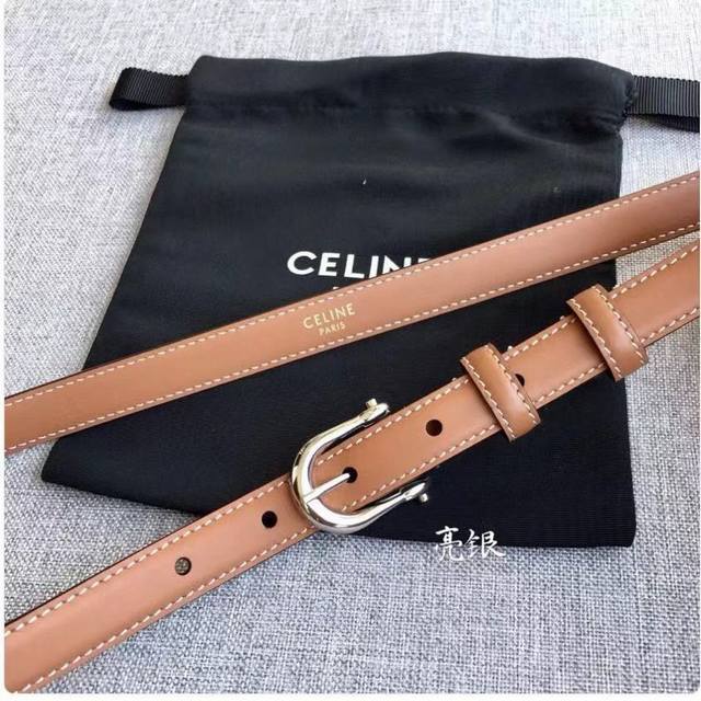 Celine 赛琳 专柜同款宽1.8Cm腰带选用双面原版光滑头层小牛皮精制而成，抛光金属精品亮金 亮银色针扣，低调奢华质感超级棒还有黑色 红色带身喔 - 点击图像关闭