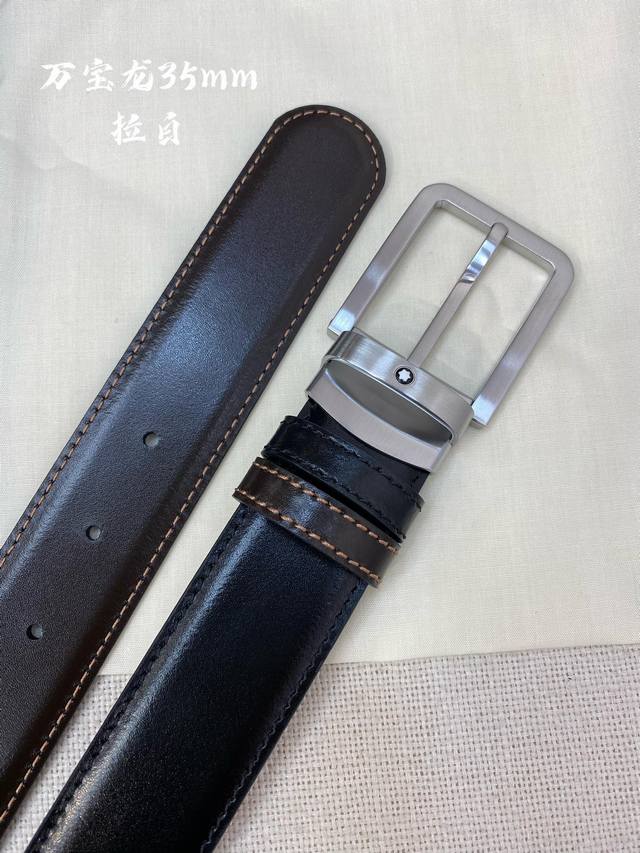 Montblanc万宝龙 宽3.5Cm 采用头层牛皮 精品针式扣头 自由裁剪商务休闲皮带