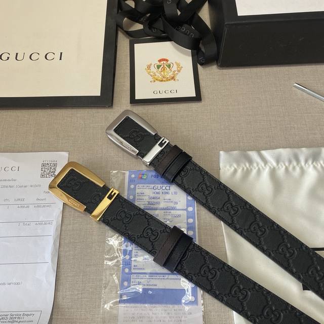 品牌：古驰Gucci 钢扣 等级：原单私货.进口头层牛皮，专柜售、堪比正品！油边精致 电脑车线 手感柔软.实物拍摄无修饰 上身效果超好、长度可裁剪.配专柜全套包