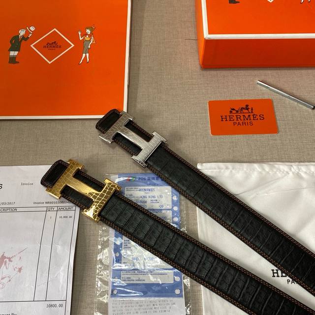 品牌：爱马仕Hermes 钢扣 等级：原单私货.进口头层牛皮沙底，专柜售、堪比正品！油边精致 电脑车线 手感柔软.实物拍摄无修饰 上身效果超好、长度不可裁剪.配