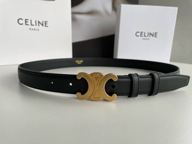 CELINE赛琳凯旋门徽标金扣潮流腰带，穿出好身材高腰线的秘密武器。2.5cm