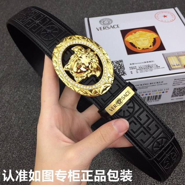 品牌：Versace.范思哲镶钻 型号：原单！请认准如图专柜包装 等级：意大利进口百分百头层牛皮，范思哲.Versace，世界著名奢侈品品牌，美人头经典之作，进