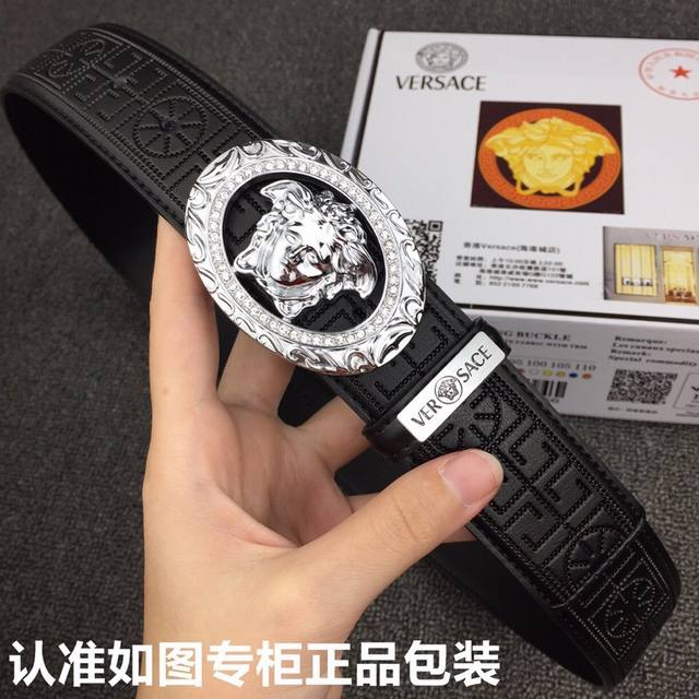 品牌：Versace.范思哲镶钻 型号：原单！请认准如图专柜包装 等级：意大利进口百分百头层牛皮，范思哲.Versace，世界著名奢侈品品牌，美人头经典之作，进