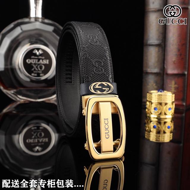 高端品质，实物拍摄 配全套包装 品牌：Gucci 海外原单 扣头材质：双色纯钢扣 带身材质正面：35Mm宽度采用进口头层牛皮腰带，纯钢质五金扣头实物拍摄长短可自