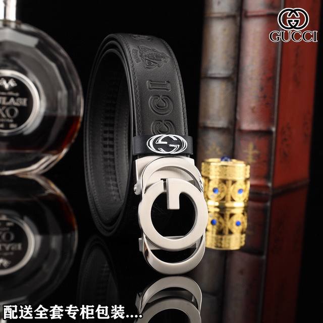 高端品质，实物拍摄 配全套包装 品牌：Gucci 海外原单 扣头材质：双色纯钢扣 带身材质正面：35Mm宽度采用进口头层牛皮腰带，纯钢质五金扣头实物拍摄长短可自