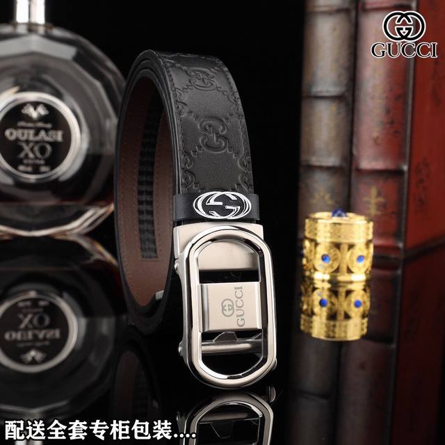 高端品质，实物拍摄 配全套包装 品牌：Gucci 海外原单 扣头材质：双色纯钢扣 带身材质正面：35Mm宽度采用进口头层牛皮腰带，纯钢质五金扣头实物拍摄长短可自 - 点击图像关闭