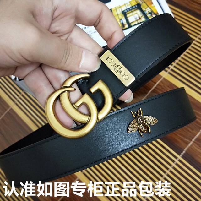 品名：古奇.Gu Cci情侣款 型号：认准如图专柜包装，赠送打孔器 材料：黑色情侣款4.0Cm 3.0Cm宽度。百分百头层牛皮，保证真皮。24K纯钢扣，古铜色工