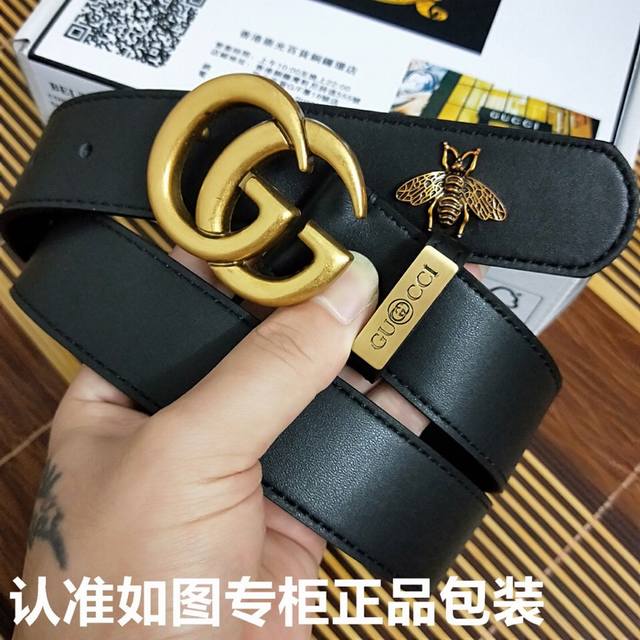 品名：古奇.Gu Cci情侣款 型号：认准如图专柜包装，赠送打孔器 材料：黑色情侣款4.0Cm 3.0Cm宽度。百分百头层牛皮，保证真皮。24K纯钢扣，古铜色工