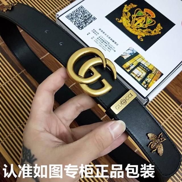 品名：古奇.Gu Cci情侣款 型号：认准如图专柜包装，赠送打孔器 材料：黑色情侣款4.0Cm 3.0Cm宽度。百分百头层牛皮，保证真皮。24K纯钢扣，古铜色工