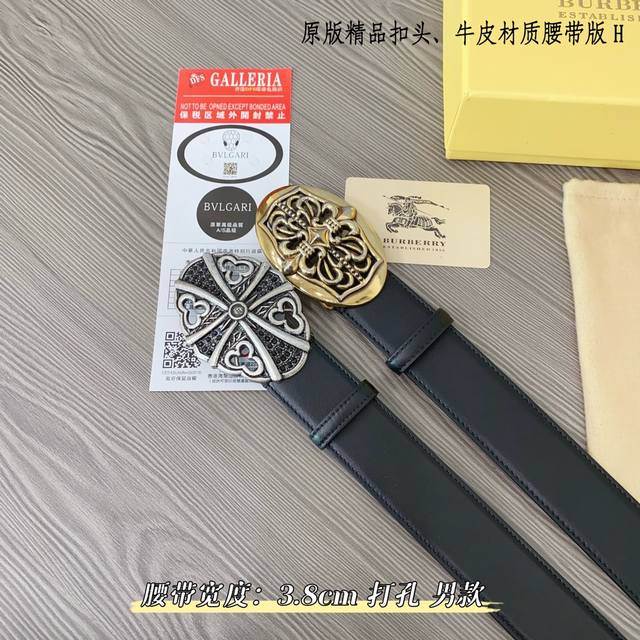 原版品质打孔 品牌：克罗心家 男款 颜色：黑 扣头：金 银 扣头：原版精品纯铜五金扣头 带身：原版牛皮 尺寸：宽约：3.8Cm 长约：95Cm-125Cm 类别