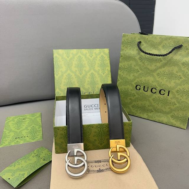 Gucci 古奇 钢扣牛皮腰带 男士经典款皮带 多色可选 时装搭配必备款 优质扣头 采用原厂牛皮带身 高品质全套包装 礼盒 礼袋 小票