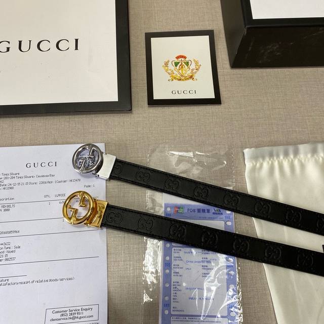 品牌：古驰gucci 钢扣 等级：原单私货.头层牛皮，专柜售、堪比正品！油边精致 电脑车线 手感柔软.实物拍摄无修饰 上身效果超好、长度可裁剪.配专柜全套包装.