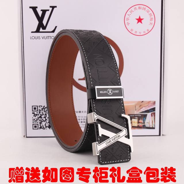 皮带：Lv..路易..威登原单 腰带：百分百头层牛皮，保证真皮。24K纯钢扣双面可用专柜同等质量， 送人自用首选 包装： 请认准如图专柜包装，赠送打孔器，银联发