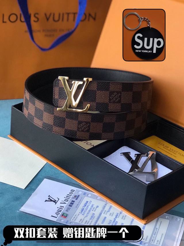 Lv 双扣套装 3.8Cm宽度 进口原版带身 搭配精品双色钢扣 赠送sup钥匙牌 欢迎转图！