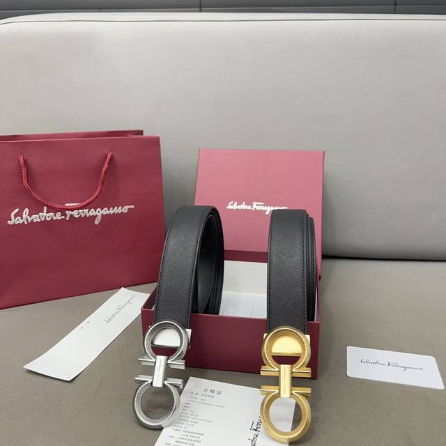 Ferragamo 菲拉格慕钢扣牛皮腰带 男士经典款皮带 多色可选 时装搭配必备款 优质扣头 采用原厂牛皮带身 高品质全套包装 礼盒 礼袋 小票