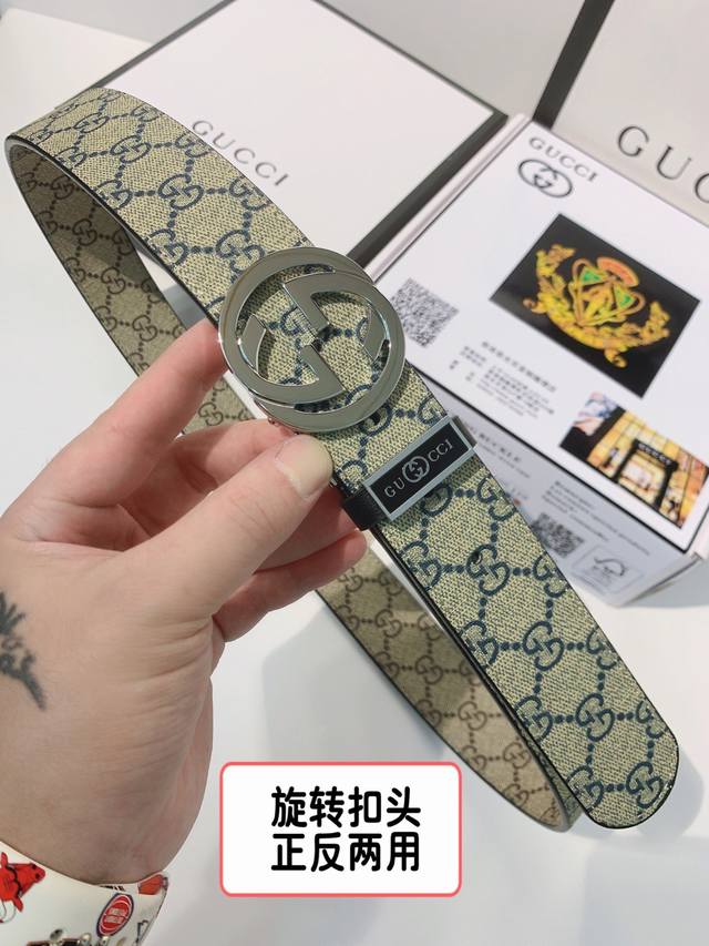 皮带：古奇.Gu...Cci双面用 腰带：百分百头层牛皮，可旋转五金，皮带两面双色，两面使用，一条抵2条。24K纯钢扣双面可用专柜同等质量， 送人自用首选包装：