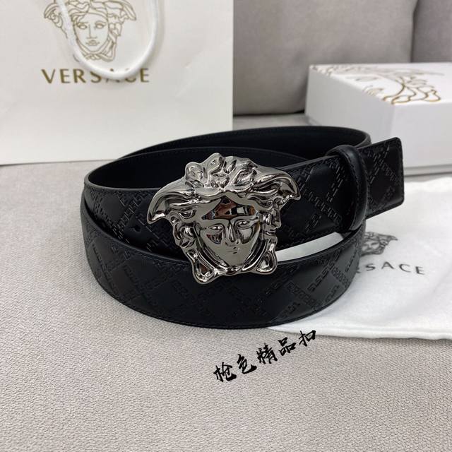 配全套包装礼盒 Versace 原单腰带，进口原版头层牛皮，搭配经典美人头真空电镀五金，宽度3.8Cm