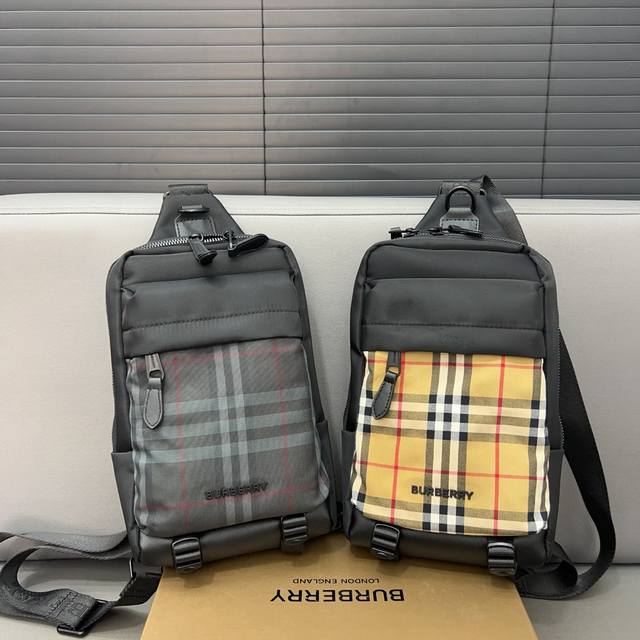 Burberry 巴宝莉尼龙布胸包 斜挎单肩包 采用精湛镶嵌细工，实物拍摄 原厂原版面料 配送防尘袋 28 X 17Cm。