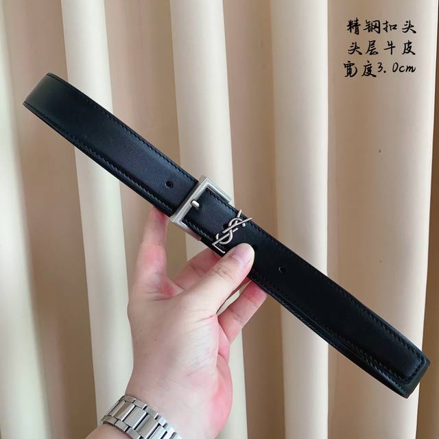 Ysl家 原单新品 女款 带身采用雙面意大利進口原廠牛皮纹 非市场普通版本 黑色经典配色 百搭适合各种场合 扣头精品设计注意细节 宽度3.0Cm