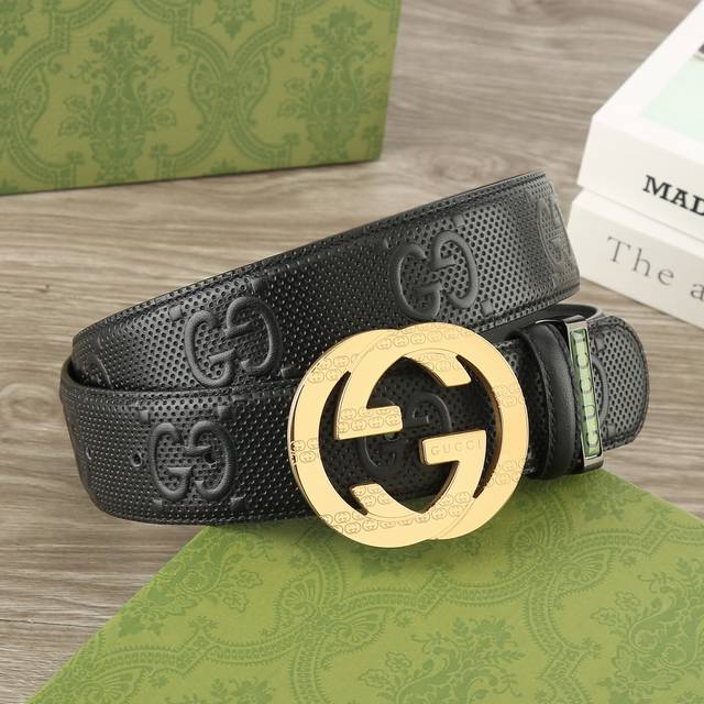 高端品质，实物拍摄 批 配全套礼盒 ：Gucci.古驰 钢制五金戒指 全套包装 3.8Cm 专柜正品1:1完美复刻. 原版带身, 搭配精五金钢扣，触感厚实，印花