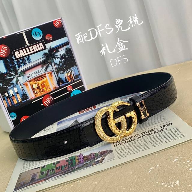 Made In Italy 批 配全套专柜包装 品牌：Gucc 扣头材质：精品实心扣 产品详情：配dfs全套包装 G古驰 头层爆裂纹带身搭配古驰双排钻扣，双面可