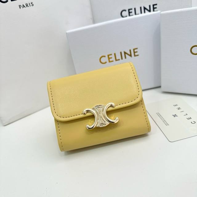 Celine 16332颜色 兰 黄尺寸 11*10*5新款凯旋门2 件套，Celine短式钱包非常炫美的一个系列，专柜同步，采用头层牛皮，精致时尚！ - 点击图像关闭