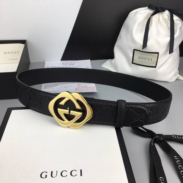 配全套包装礼盒 Gucci 经典全皮压花，原版进口南非皮底，精品双g钢扣 高端品质，不惧对比，宽度：40Mm