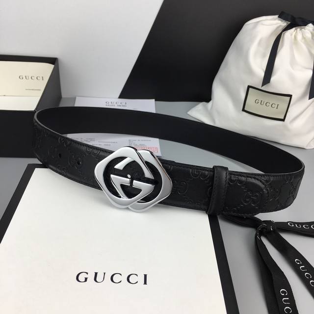 配全套包装礼盒 Gucci 经典全皮压花，原版进口南非皮底，精品双g钢扣 高端品质，不惧对比，宽度：40Mm