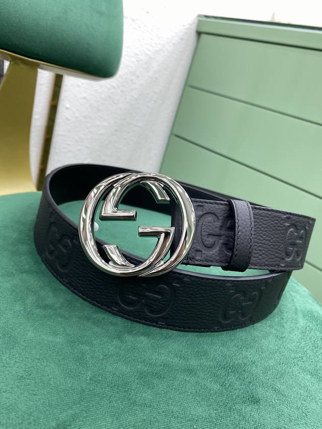 Gucci 古驰 4.0 新品 饰互扣式双g搭扣宽版腰带 官网新款皮带 进口荔枝纹牛皮 热压花