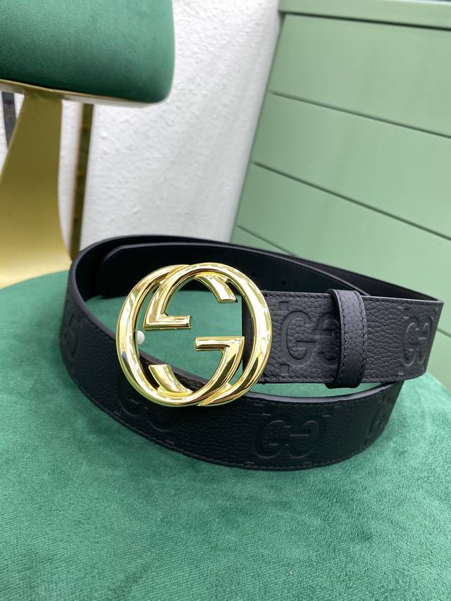 Gucci 古驰 4.0 新品 饰互扣式双g搭扣宽版腰带 官网新款皮带 进口荔枝纹牛皮 热压花